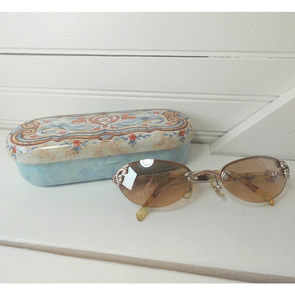 Vintage Brighton Sunglasses & Case Beautiful Mind Rimless Glasses w/ Metal Box